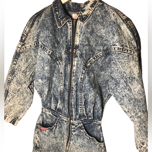 Vintage Acid Wash Jean Era Hollywood Long Sleeve Dress - Picture 2 of 7